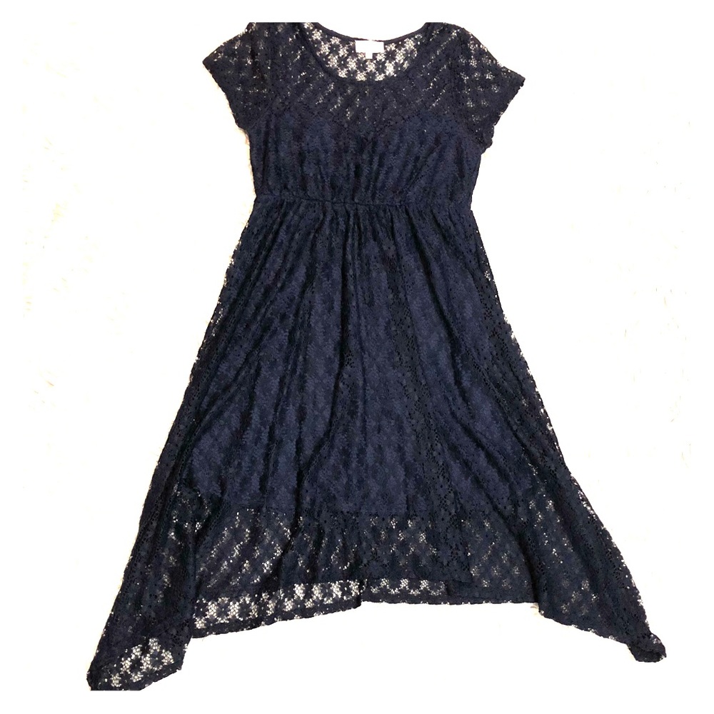 Navy Maternity Dress with Sharkbite Lace Overlay